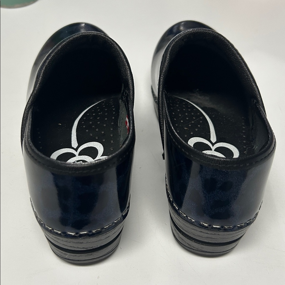 SANITA Navy/Black Shimmer Cheetah Print Danish Clogs - Picture 3 of 5